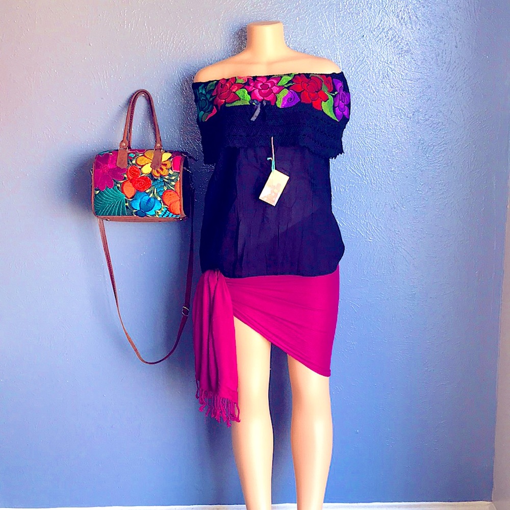 Off Shoulders Mexican Embroidered Floral Top